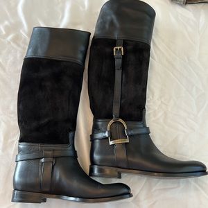 Ralph Lauren Black Leather & Suede Riding Boots